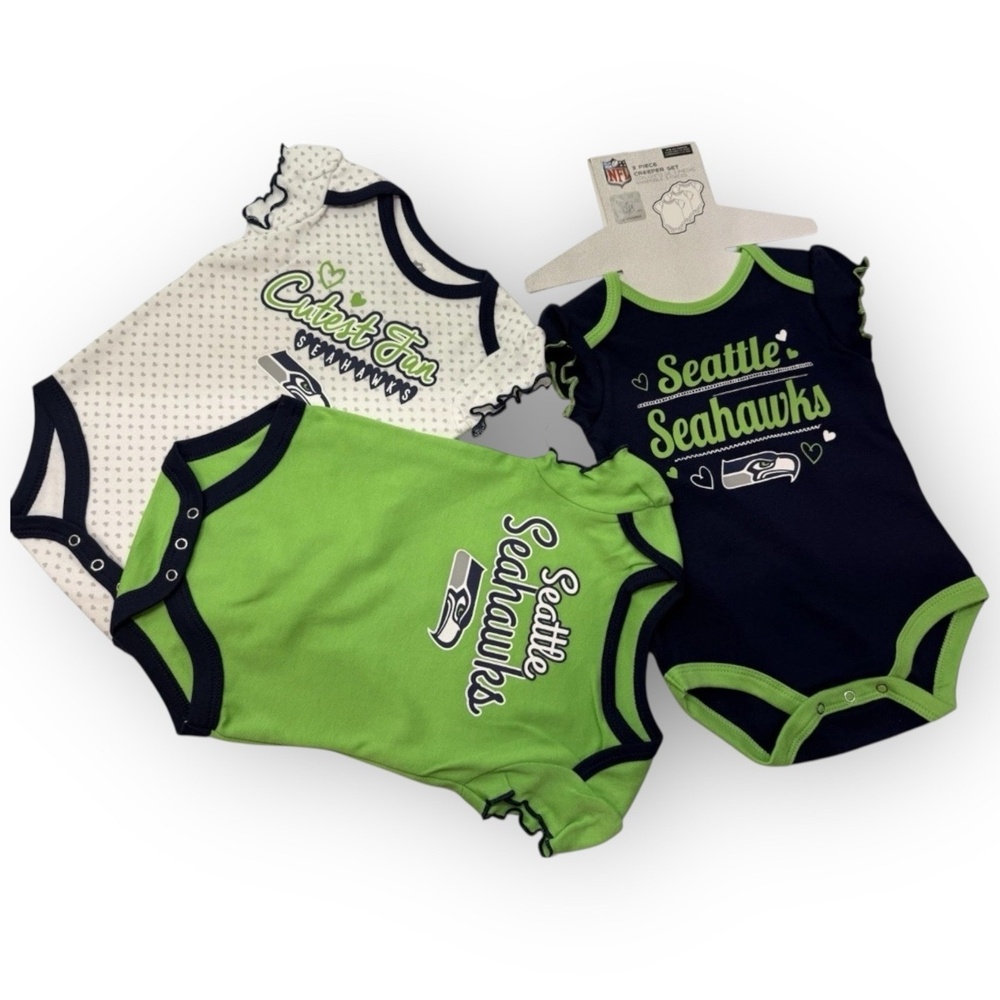 NWT Seattle Seahawks 3-Piece Baby Bodysuit Set – Size 6–9 Months - Picture 2 of 4